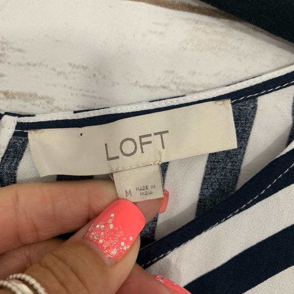 LOFT Black White Striped Tie Hem Button Ba… - Picture 7 of 8